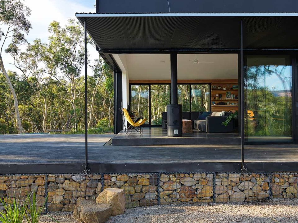 Exterior of small off grid oasis in a flame zone